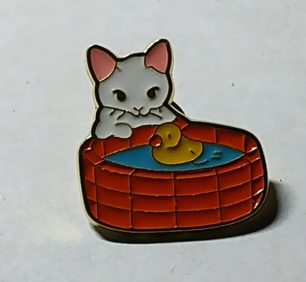 Cute Cat, Rubber Ducky & Water Pool Pin Kitty Lapel Hat Brooch